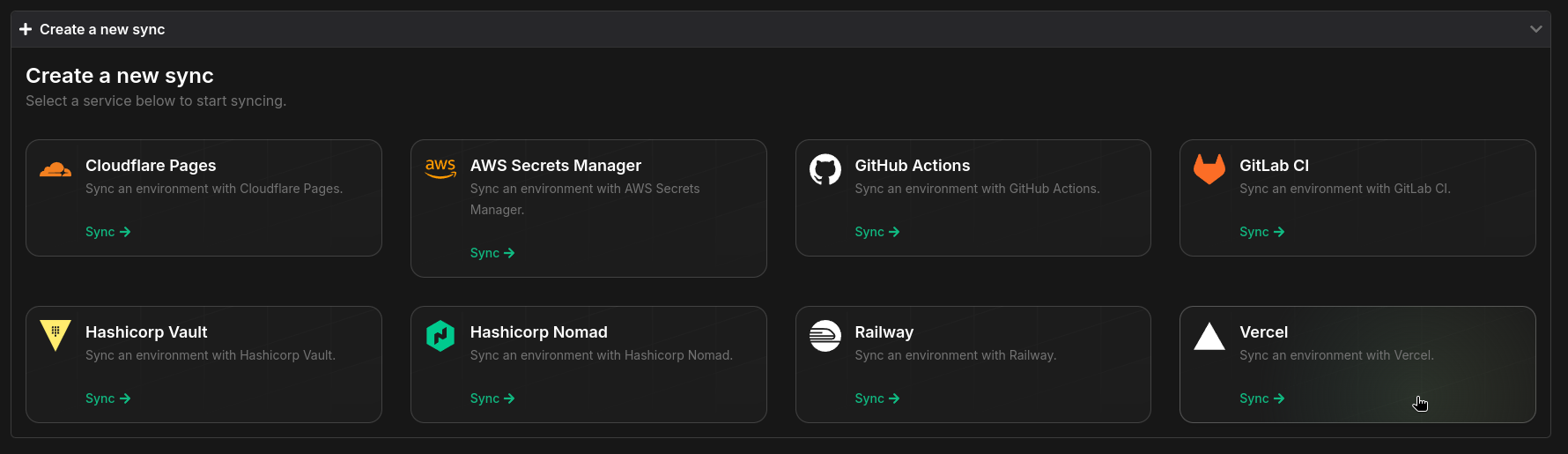 Set up a vercel secret sync